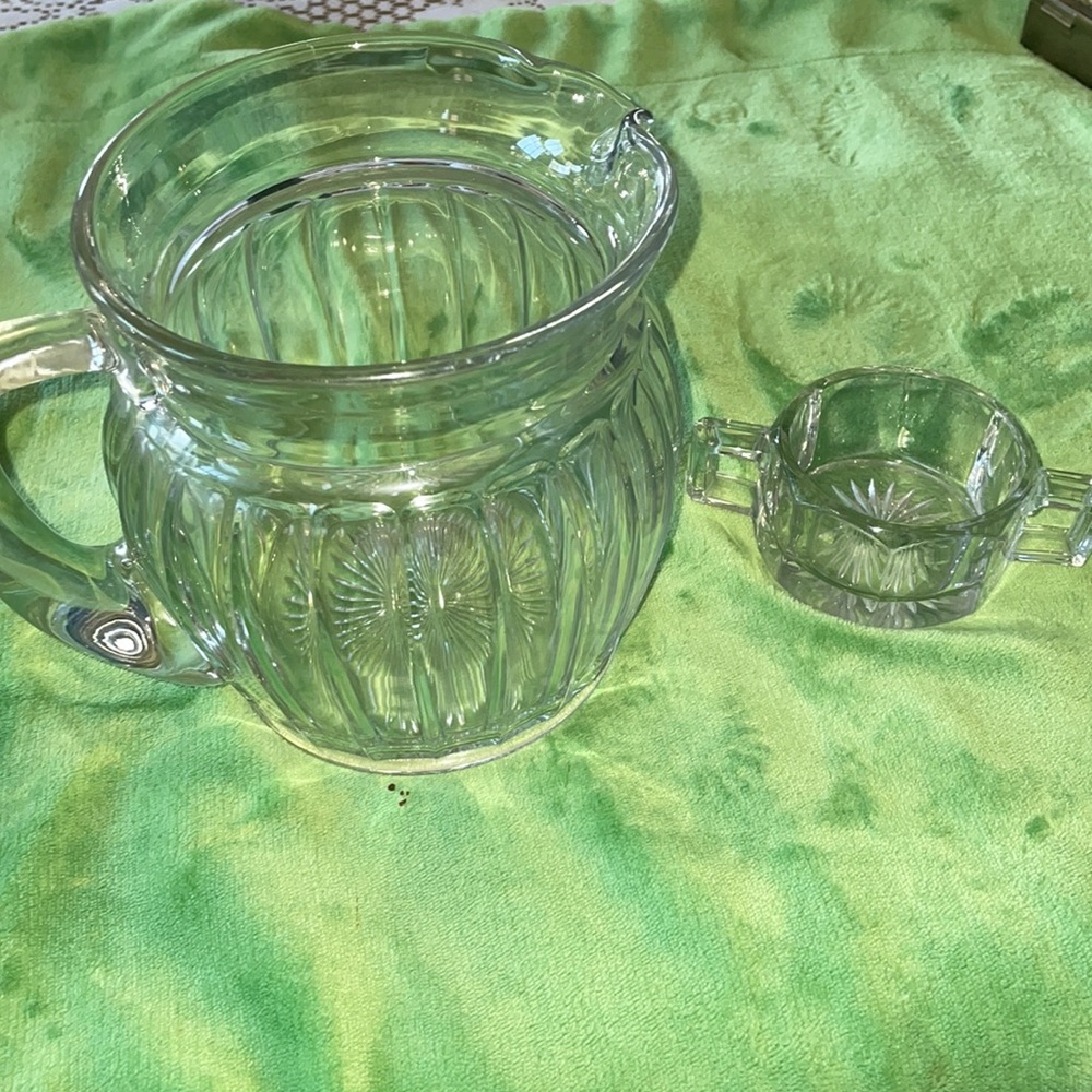 Heisey pitcher and handled dish